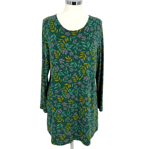 Gudrun Sjoden Floral Long Sleeve Dress Pockets Green Purple Organic Size Large - Picture 1 of 14